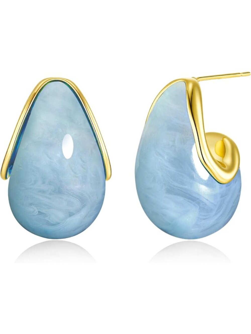 Chunky Dangle 18K Gold Plated Hoop Earrings with Colored Resin Gemstones, Unique